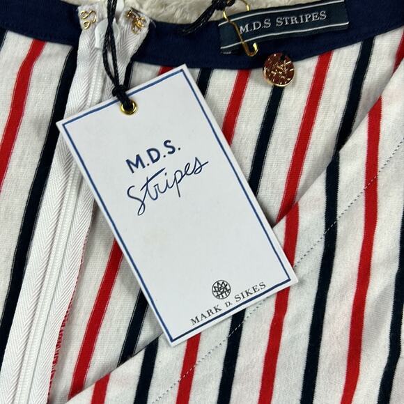 MDS Mark D. Sikes Amanda jumper shorts romper in Navy and Coral strip, 1 - Picture 9 of 10